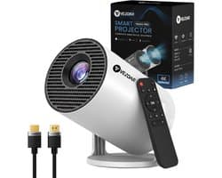 Vendar® YA350 Pro Mini Beamer 2025 – 350 ANSI Lumen – Inclusief HDMI Kabel - Smart Projector met 4K-ondersteuning – Geïntegreerd Android 14 – WiFi 6 & Bluetooth 5.4 – Voor iOS & Android – Thuisbioscoop – Wit