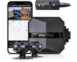 VANTRUE F1 4K + 1080P dashcam motorfiets, 5GHz WiFi GPS dashcam voor en achter, IP67, Duitse stemaanwijzingen motorcamera, 24 uur. Botsingsdetectie, Kilometerstand, WDR & HDR & App, Maximaal 512G