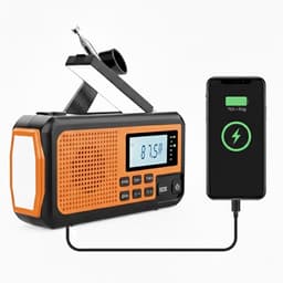Opwindbare Noodradio oranje - oplaadbaar - zaklamp - noodpakket - USB-C en solar - Powerbank 4000 mAh- USB-C kabel - SOS alarm - Noodpakket - — thumbnail 1