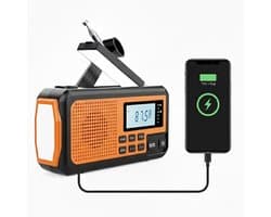 Opwindbare Noodradio oranje - oplaadbaar - zaklamp - noodpakket - USB-C en solar - Powerbank 4000 mAh- USB-C kabel - SOS alarm - Noodpakket -