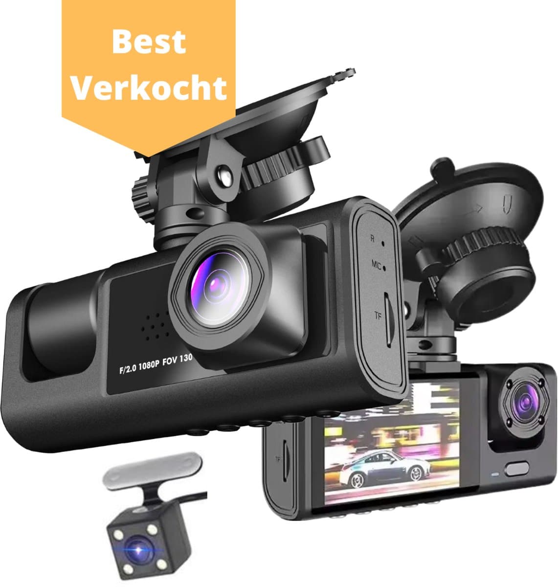 JML Dashcam V3 – Dashcam voor auto - Voor-Achter- en Binnencamera – 2K QHD – Nachtzicht – Parkeerbeveiliging – Loop recording — afbeelding 1