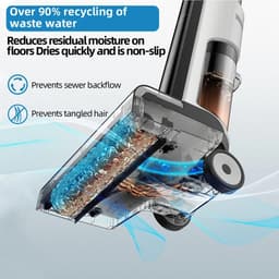 Draadloze Nat-Droog Vloerreiniger W12 – 3-in-1 Stofzuigen & Dweilen – Zelfreinigend – 45min Accu – LED Display – Dubbele Watertank – Stil 72dB – Lichtgewicht 3,8kg – Inclusief Reserveborstels — thumbnail 4