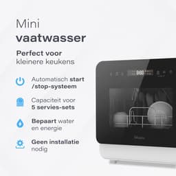 Skoov Mini Vaatwasser met waterreservoir - 3 couverts - 7 wasprogramma's - Kleine smalle vrijstaande afwasmachine - Camping - Wit — thumbnail 3