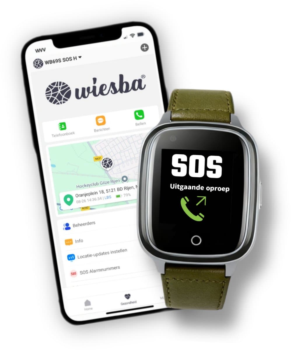 Wiesba WB34S - GPS Horloge Senior - Smartwatch voor Ouderen - Persoonlijke alarmen - alarm horloge ouderen - GPS Horloge Alzheimer - Valdetectie - Personenalarmering met SOS knop Alarmknop - Groen — afbeelding 1