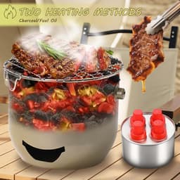 Draagbare mini houtskoolgrill van roestvrij staal - 15*12 cm - Draagbare houtskoolgrill voor buiten - Kleine grill voor buiten koken - Geschikt voor kamperen, barbecueën in de achtertuin, barbecueën in de camper en picknicks - Groen — thumbnail 5