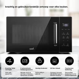 Magnetron - 20L - Touchscreen - 8 Programma's - Ontdooi Functie - Microgolfoven - Microwave - 700W - Zwart - Saaf — thumbnail 2