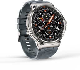 Knobbout 1.85” Scherm HD Sport Smartwatch – 710mAh Extra Grote Batterij – Bluetooth Bellen – RVS Bezel – Hartslagmeting/Bloeddrukmeting/Slaapmonitoring/Calorieverbruik – Android & iOS – Blauw Grijs Siliconen Band — thumbnail 3