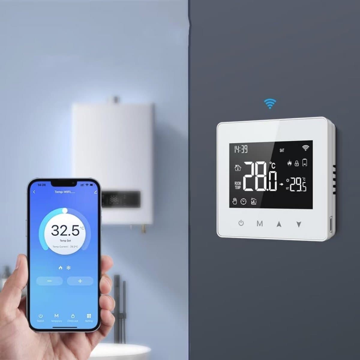 Slimme Wifi Thermostaat voor Programmeerbare Temperatuurregeling in Huis — afbeelding 1