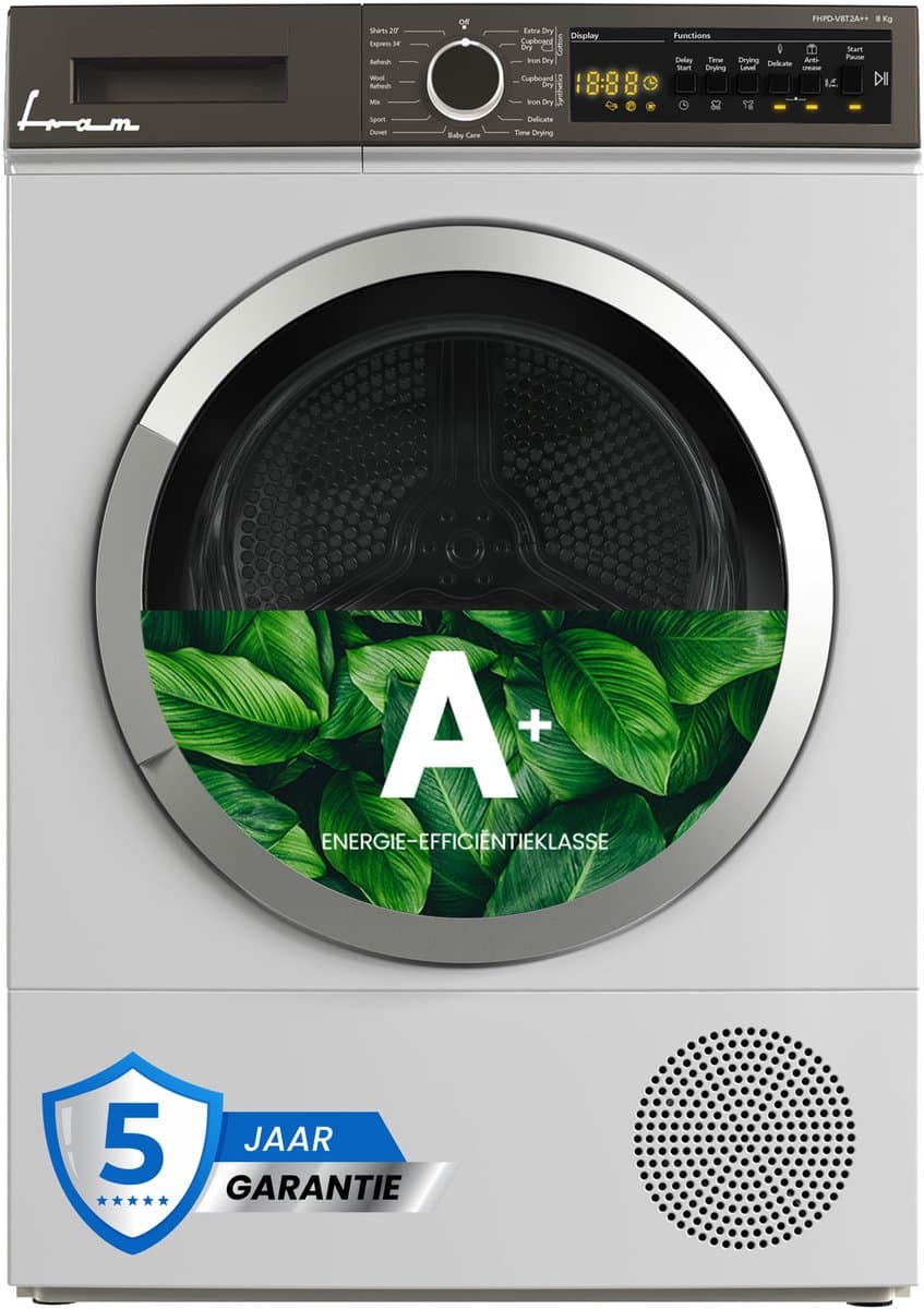 Fram Warmtepompdroger - 8 KG - Wasdroger - 15 Programma's - LED display - Wit — afbeelding 1