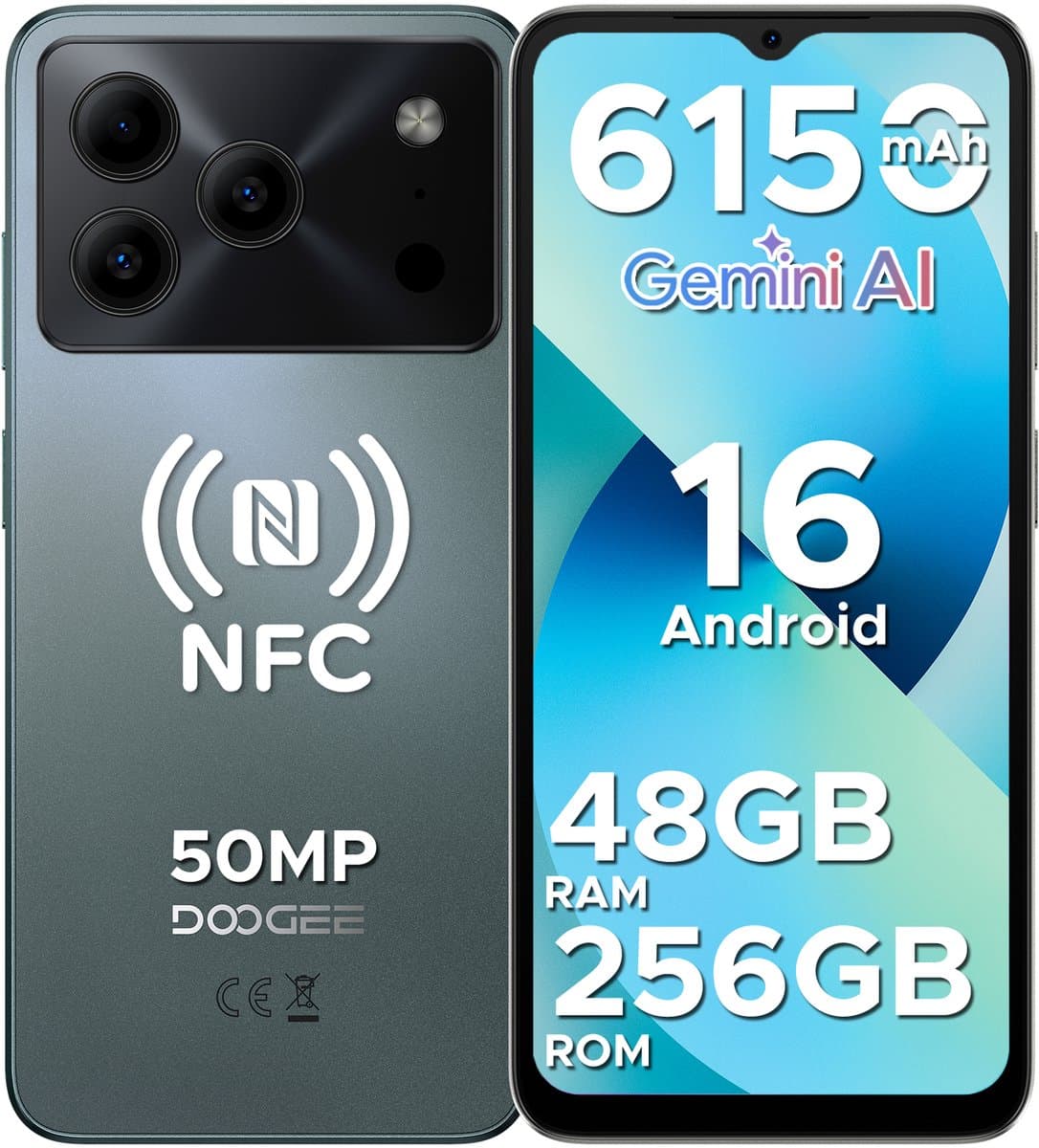 DOOGEE Note 56 Plus - Smartphone - Telefoon - 48 GB RAM+ 256 GB ROM (2TB/TF) - 50 MP camera - 6150 mAh/18W - 6.56 inch 90Hz - Gemini AI - Widevine L1 - NFC - Face ID - Vingerafdruk - GPS - Groen — afbeelding 1