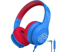 PowerLocus PLED Wired Kinder Koptelefoon met Draad - Koptelefoon voor kinderen - Veilig volume van 85dB en 94dB - Hoofdtelefoon - Met microfoon - Sharing Audio Functie - Blauw/Rood
