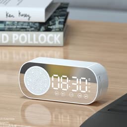 Bluetooth speaker wekker - met LED spiegeldisplay, radio, weersvoorspelling - twee alarmen met hoog volume - geschikt voor diepe slapers - wit — thumbnail 4