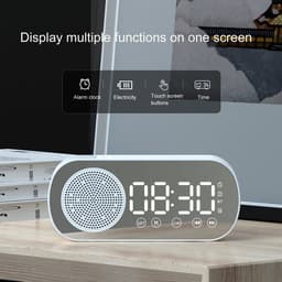 Bluetooth speaker wekker - met LED spiegeldisplay, radio, weersvoorspelling - twee alarmen met hoog volume - geschikt voor diepe slapers - wit — thumbnail 3