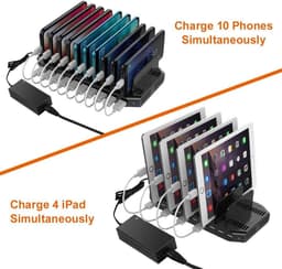 10-poorts multi-apparaat USB-laadstation oplaadstation voor mobiele telefoon tablet zwart - HTML content nodig Oplaadstation — thumbnail 5
