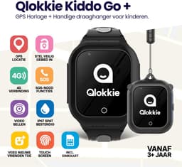 Qlokkie Kiddo GO PLUS - GPS Horloge kind - GPS Tracker kind - Videobellen - Veiligheidsgebied instellen - SOS Alarmfuncties - Smartwatch kinderen - Inclusief simkaart en mobiele app - Zwart — thumbnail 2