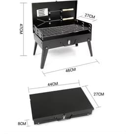 Koffer BBQ | Houtskool Barbecue | Opvouwbare inklapbare meeneem kolen BBQ inclusief gereedschap | Opvouw inklap tafel vakantie camping compact klein onderweg — thumbnail 4
