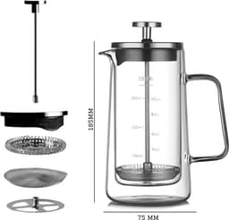Dubbelwandige Cafetière - French Press - Coffeemaker - Filter Koffie - Borosillicaat Glas - Slow Coffee - 350ml — thumbnail 5