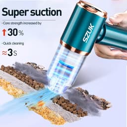 Szuk Draadloze Auto Stofzuiger - Krachtige Reinigingsmachine - Vacuum Zuiger - Accessoires - Draadloze Reiniger - Sterke Zuigblazer - Turquoise - Met 9 Opzetstukken - — thumbnail 2