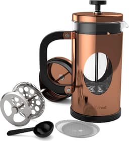 BonVIVO GAZETARO Franse pers koffiemaker - roestvrijstalen cafetière - met glazen kan - koffie zuiger - met filter - handmatige koffiezetter - koperen afwerking - groot - 1L/8 kopjes — thumbnail 1