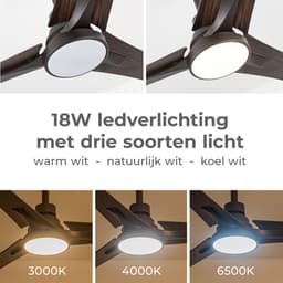 Goedewaere Plafondventilator - Met Afstandsbediening - Bruin - 2 Kleuren Bladen - Met lamp - Fluisterstil - Timer - Ideaal voor slaapkamer - Ventilator plafond - Verlichting - Plafondlamp — thumbnail 5