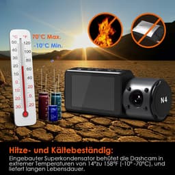 Vantrue N4 3 Lens Dashcam 1440P+1440P+1080P auto-camera, 4K 3840 x 2160P voor infrarood nachtzicht, 24/7 parkeermodus, WDR 2,45 inch IPS, hittebestendig supercondensator dashcam G-sensor max 512 GB — thumbnail 3