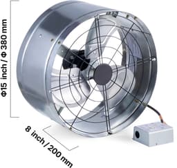 Zolderventilator voor gevelmontage 15 inch, 1300 CFM huisventilator met regelbare thermostaat en gaas, stille zolder-, garage- en winkelventilatie — thumbnail 2