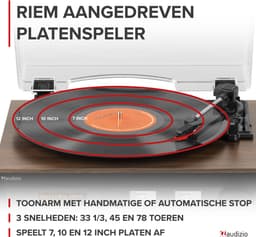 Platenspeler met speakers - Audizio Boston platenspeler Bluetooth, CD speler en DAB radio - Houtlook — thumbnail 5