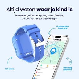Qlokkie Kiddo Mini - GPS horloge kind - Smartwatch kinderen - GPS tracker kind met nauwkeurige locatiebepaling - GPS horloge kind met simkaart - Stel veilige zones in - SOS functie - Blauw — thumbnail 3