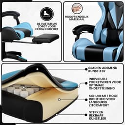 Bayt Gamestoel - Gaming chair - Gamingstoel - Comfort gamer stoel - Zwart en Lichtblauw — thumbnail 5