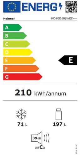 Heinner HC-HS268SWDE++ Koel-vriescombinatie met Waterdispenser – 268 L – Instelbare Mechanische Thermostaat – Omkeerbare Deur – Zilver – 5 Jaar Garantie — thumbnail 2