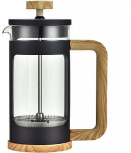 KLAUSBERG French Press 350 ml - Zwarte Cafetière met Houtlook - Glazen Koffiezetter voor Koffie en Thee - Roestvrijstalen Filter - Model KB-7679 — thumbnail 1