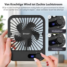 Gadgetplace Tafelventilator Draadloos - Windsnelheid Verstelbaar - Batterij Indicatie - Mini USB ventilator - Bureau ventilator - Hand Fan — thumbnail 5