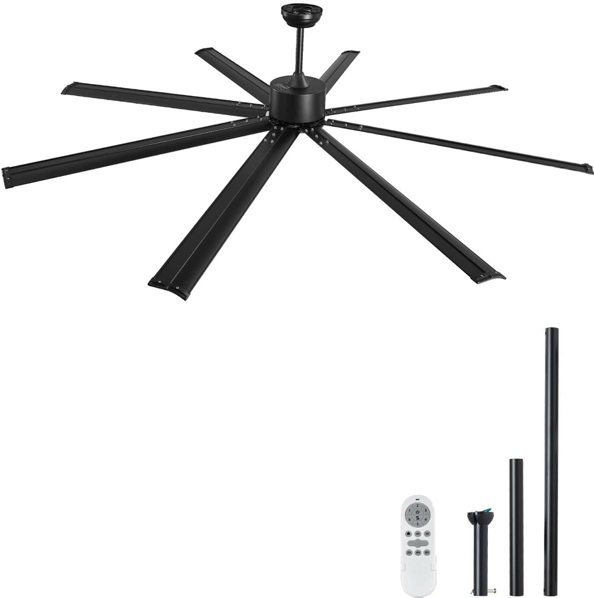 Plafondventilator - Zonder Verlichting - Spanwijdte 213 cm - 8 Aluminium Bladen - Omkeerbare DC-motor - 6 Snelheden met Afstandsbediening - Binnen/Buiten - Zwart — afbeelding 1