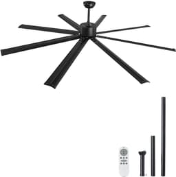 Plafondventilator - Zonder Verlichting - Spanwijdte 213 cm - 8 Aluminium Bladen - Omkeerbare DC-motor - 6 Snelheden met Afstandsbediening - Binnen/Buiten - Zwart — thumbnail 1