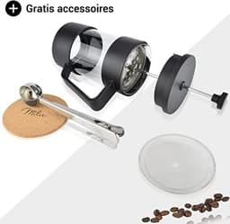 Milu French Press Koffiemaker | 350ml, 600ml, 1L | Glazen Cafetière, koffie Pers voor Thuis, Reizen en Kamperen – Inclusief Onderzetter, Lepel en Vervangingsfilter - Franse Pers Koffiezetapparaat (350 ml) — thumbnail 4