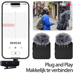 Draadloze Lavalier Microfoon Set - Geschikt voor iPhone, Android & Camera - Incl. Oplaadcase, Dasspeld, Windkap, TRS-kabel & Adapters - Professionele Geluidskwaliteit voor Vlog, Interview, Podcast & Karaoke — thumbnail 4