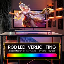 Bayt Game Bureau - Gaming Bureau - Gaming desk - Game Bureau met LED - Bureau met Opbergruimte - Computertafel - Monitor Standaard - 102 x 50 x 75 - Zwart — thumbnail 4