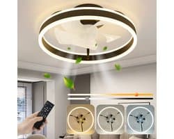 NETTLIFE Plafondventilator met verlichting 40cm - zwart en wit - dimbaar met afstandsbediening - 6 standen Ventilator - LED 34W - Timer plafondlamp - voor slaapkamer | woonkamer | keuken | hal
