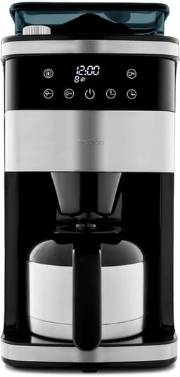 MEDION koffiezetapparaat met molen en thermoskan (1 liter, max. 8 kopjes, 8 maalinstellingen, max. 1000 watt, timer, LED-display, druppelstop, permanent filter, MD19911) — thumbnail 1