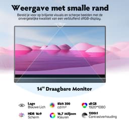 Pora&Co - IPS Portable Game Monitor - Touchscreen - Beeldscherm 14 Inch - HDMI & USB-C - Full HD - Computerscherm - Draagbare Monitor — thumbnail 3