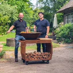 RJRoyal Living Plancha grill BBQ Big Jack 3.0 cortenstaal grillring met houtopslag vuurschaal buitenkeuken grillring met houten snijplank — thumbnail 1