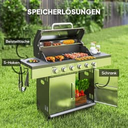 Gasbarbecue - Gasbarbecue en grill - 6 Branders - Met slang en thermometer - zilver — thumbnail 2