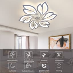 NETTLIFE Plafondventilator met Verlichting - wit - Dimbaar 3000K-6500K - 6 standen Ventilator - met Afstandsbediening - Timing - LED Plafondlamp Ventilator - Creatief Ontwerp - Winter / Zomer - voor Slaapkamer | Woonkamer — thumbnail 4