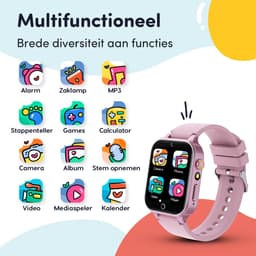 Keebies Smartwatch Kinderen - 5 t/m 12 jaar - Incl. Camera en 26 Kids Spelletjes - 512MB Geheugen - USB Oplaadbaar kinderhorloge - Meisje - Roze — thumbnail 3