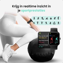 FITNOVA Smartwatch Dames & Heren - Horloge met stappenteller - Geschikt voor IOS, Smartwatch Android en HarmonyOS - Zwart — thumbnail 5