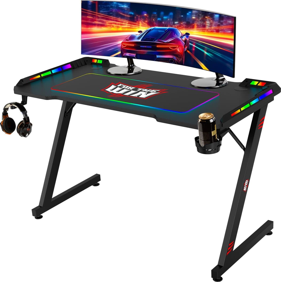 For The Win Gaming Bureau met LED Verlichting - 120x74x60 cm - Game Bureau - Incl. RGB Muismat - Gaming Desk - Computer Tafel - Gaming Tafel — afbeelding 1