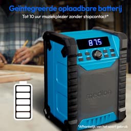 MEDION E65895 Bouwplaatsradio met oplaadbare batterij (robuuste behuizing, draaggreep, Bluetooth, spatwaterdicht (IP54), FM-radio, AUX) groen — thumbnail 4