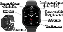 GPSHorlogeKids© - GPS horloge kind - smartwatch kinderen - WhatsApp - 4G videobellen - spatwaterdicht - SOS alarm -meting hartslag & temperatuur - incl SIM - Edge Pro Zwart — thumbnail 2
