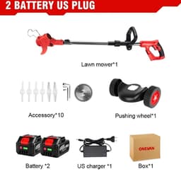 Bosmaaier Electrisch - Grastrimmers met Accu - Grasmaaier - Handmaaier met Wielen -Zwart met Rood — thumbnail 1