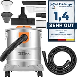 Zeegma Zonder PRO ASH - Stofzuiger voor as en puin - 1600 W - 20L - industriële stofzuiger - roestvrijstalen container - HEPA-filter - blaasfunctie 5 m snoer — thumbnail 1